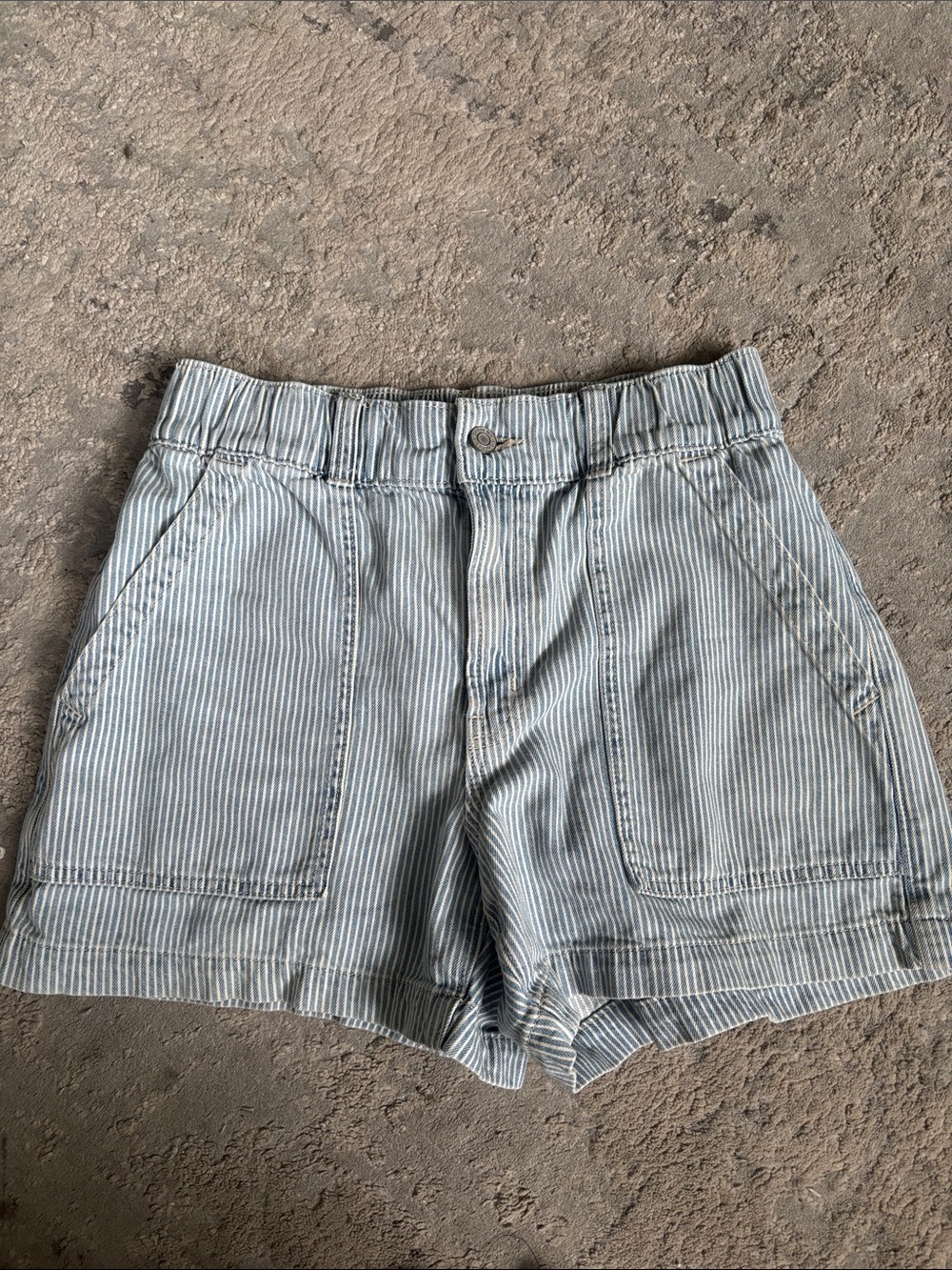 GAP Light Blue & White Striped High Waist Shorts